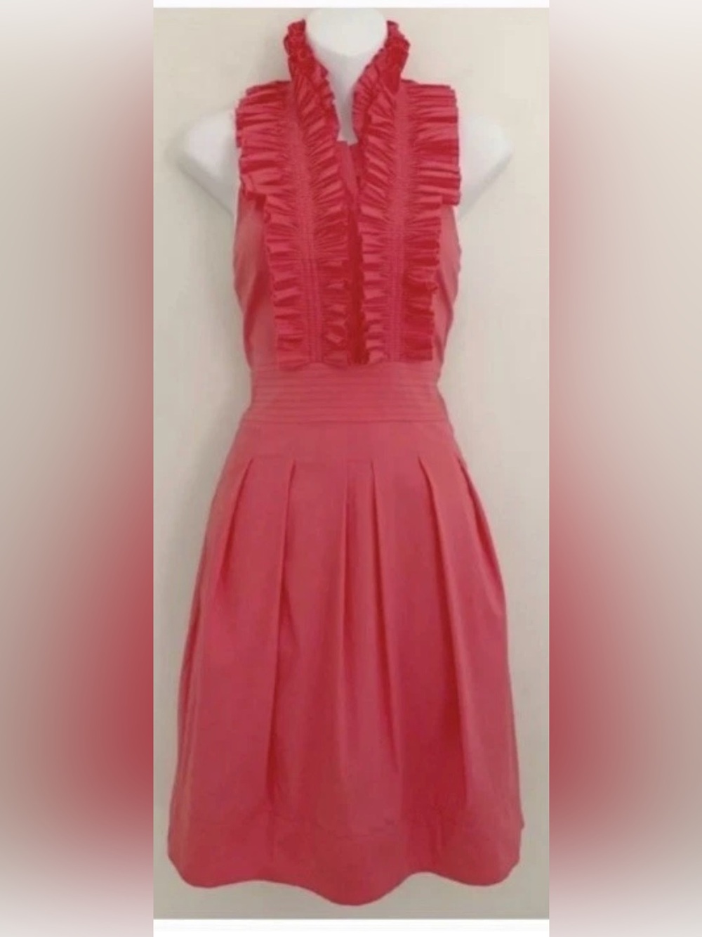 BCBG MAX AZRIA Women's  Halter Ruffle Dress  Geranium Sz 10